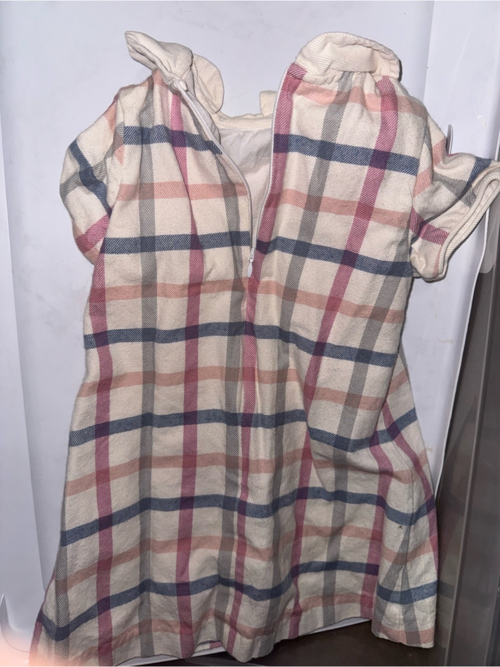 bella bliss Cream Plaid Peter Pan Collar Dress with Pink & Blue Stripes - Picture 3 of 4